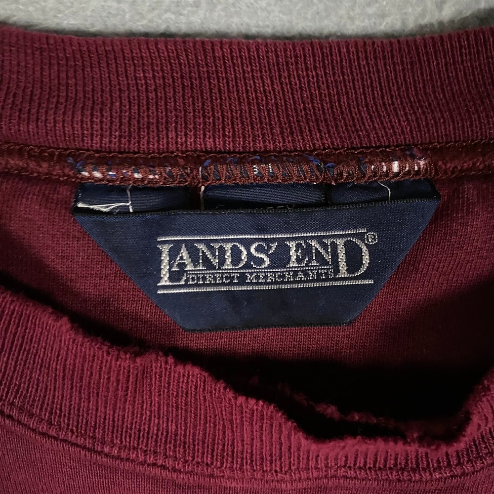 Vintage Lands End Sweatshirt Mens XL Maroon Fleece Pullover Crewneck Made USA - Picture 3 of 9